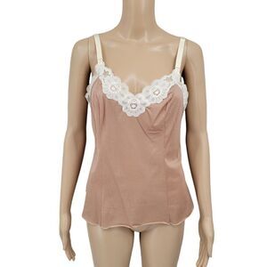 Olga Vintage Light Chocolate Brown and White Lace Slip Cami Tank Women's Size 36